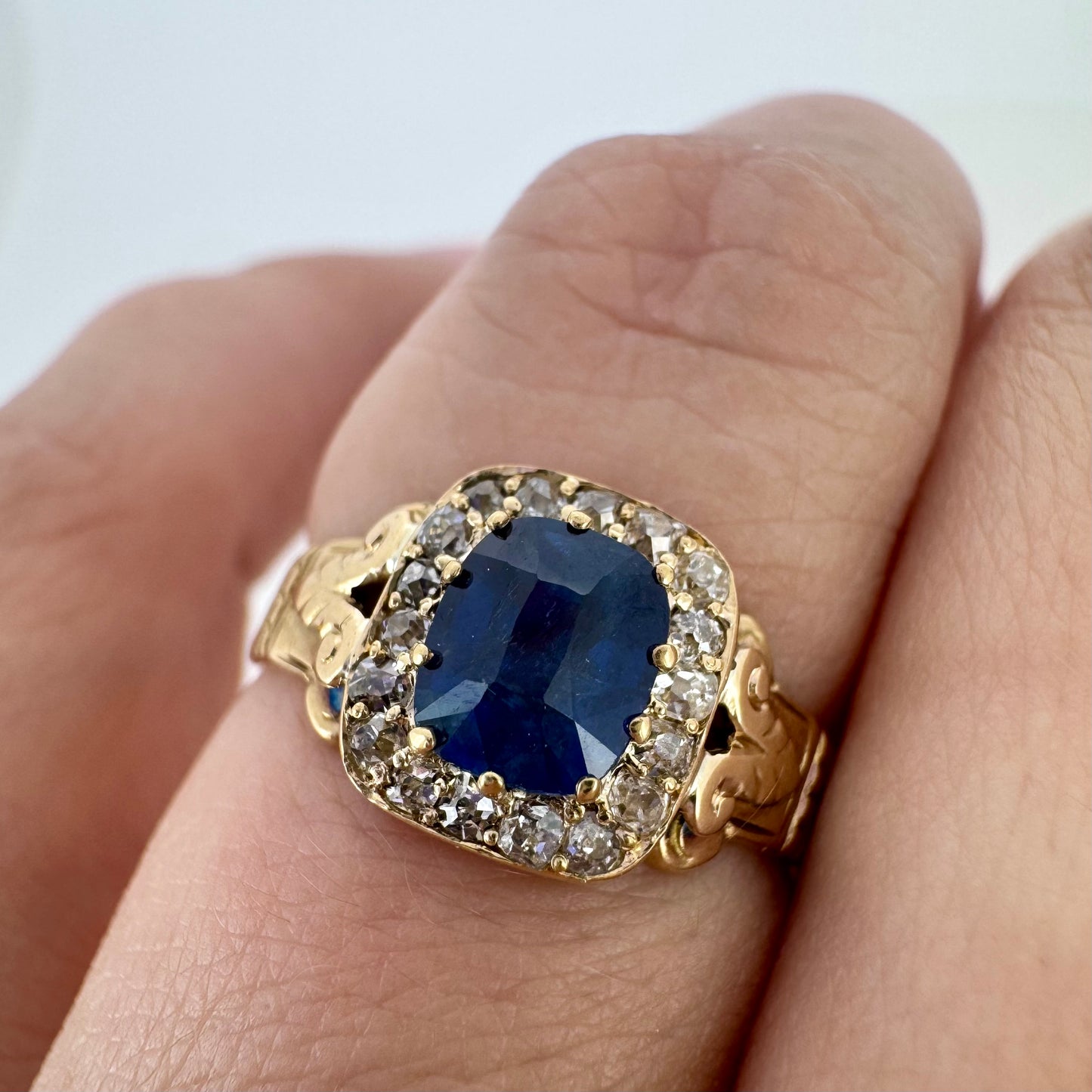 Burmese Sapphire Halo Ring - Victorian Era
