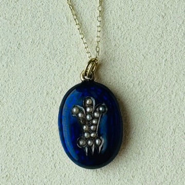 Antique Seed Pearl & Blue Enamel Locket pendant