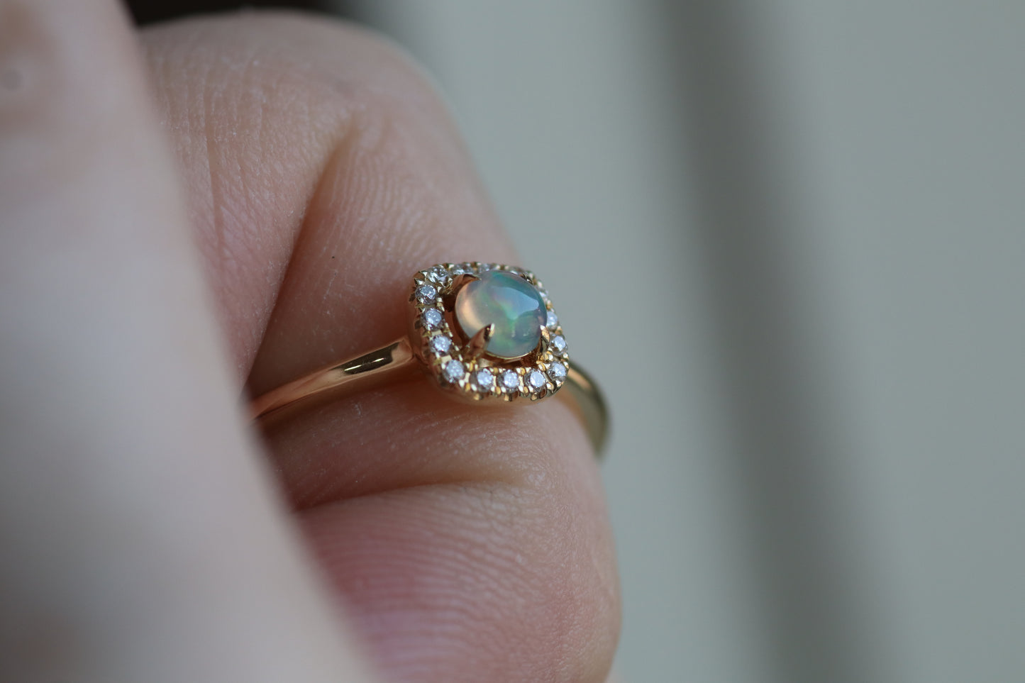 Dreamy Opal Halo Ring - 14K Yellow Gold