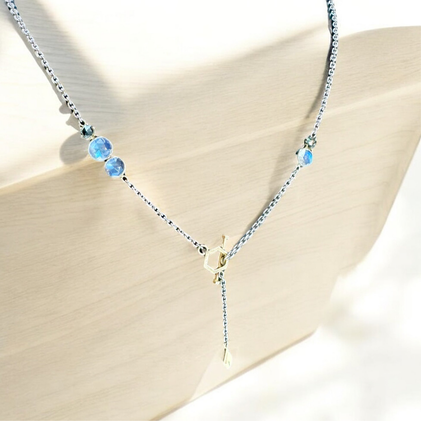 Moonstone and Sapphire Toggle Necklace - TJ Designer