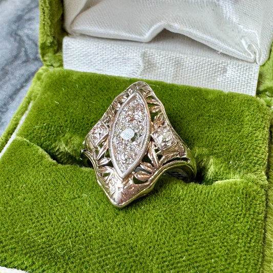 Five Diamond Navette Ring - Art Deco