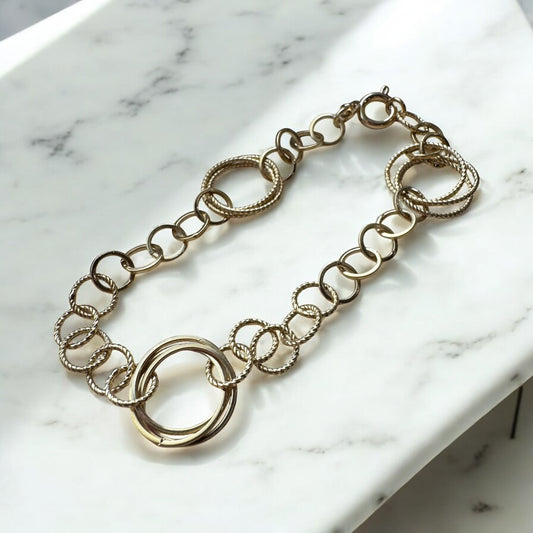 Fancy Circle Link Bracelet - 18K Yellow Gold