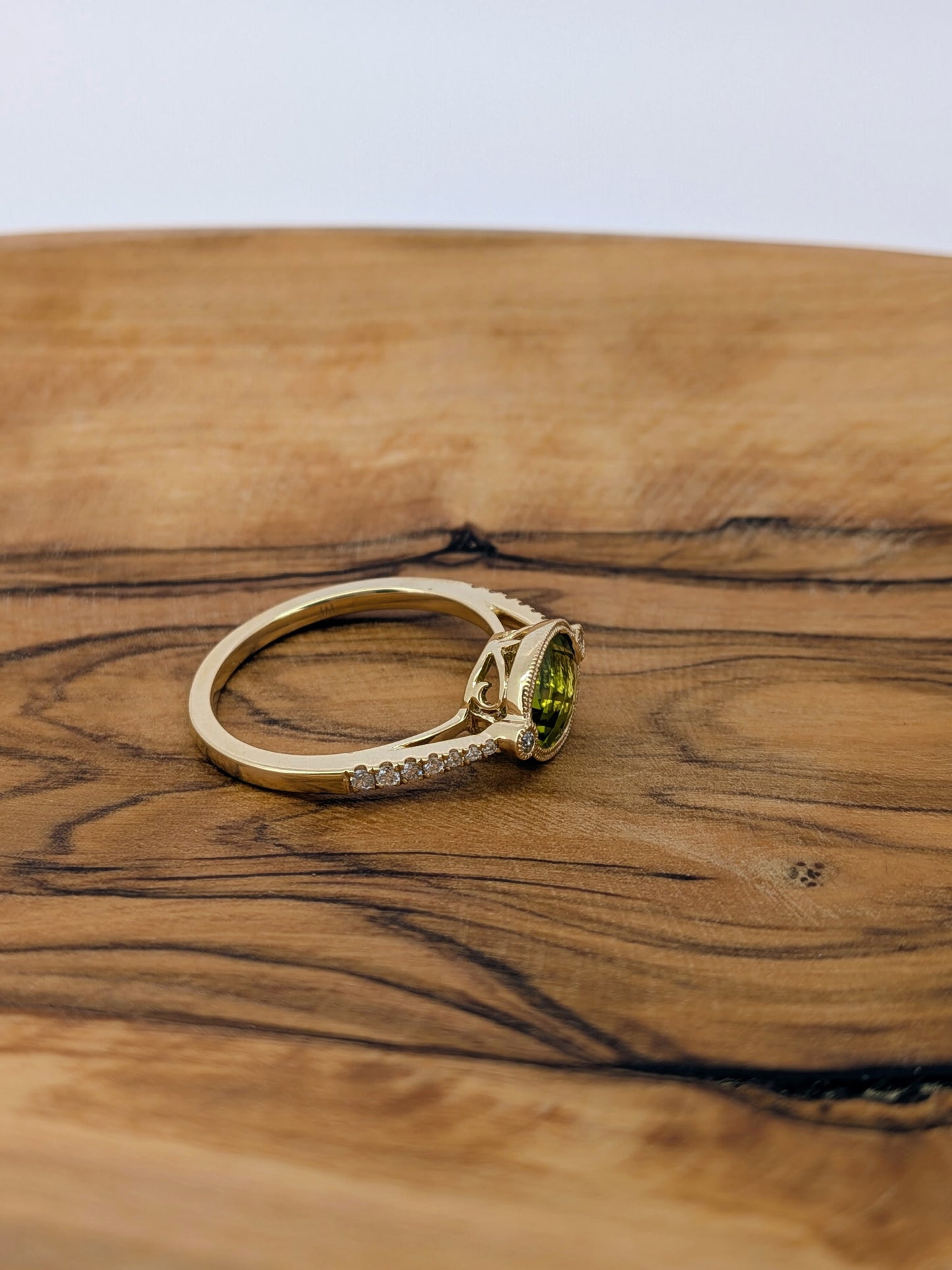 Oval Peridot Ring with Diamond Accents - 14K Yellow Gold
