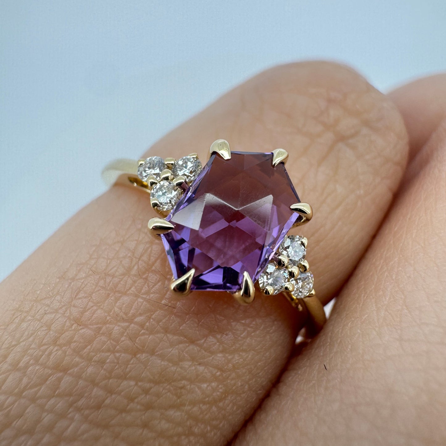 Elongated Hexagon Amethyst Ring - 14K Yellow Gold