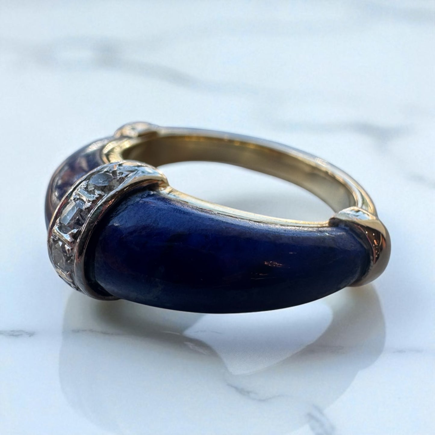 Blue Lapis and Diamond Ring - 14K Yellow Gold