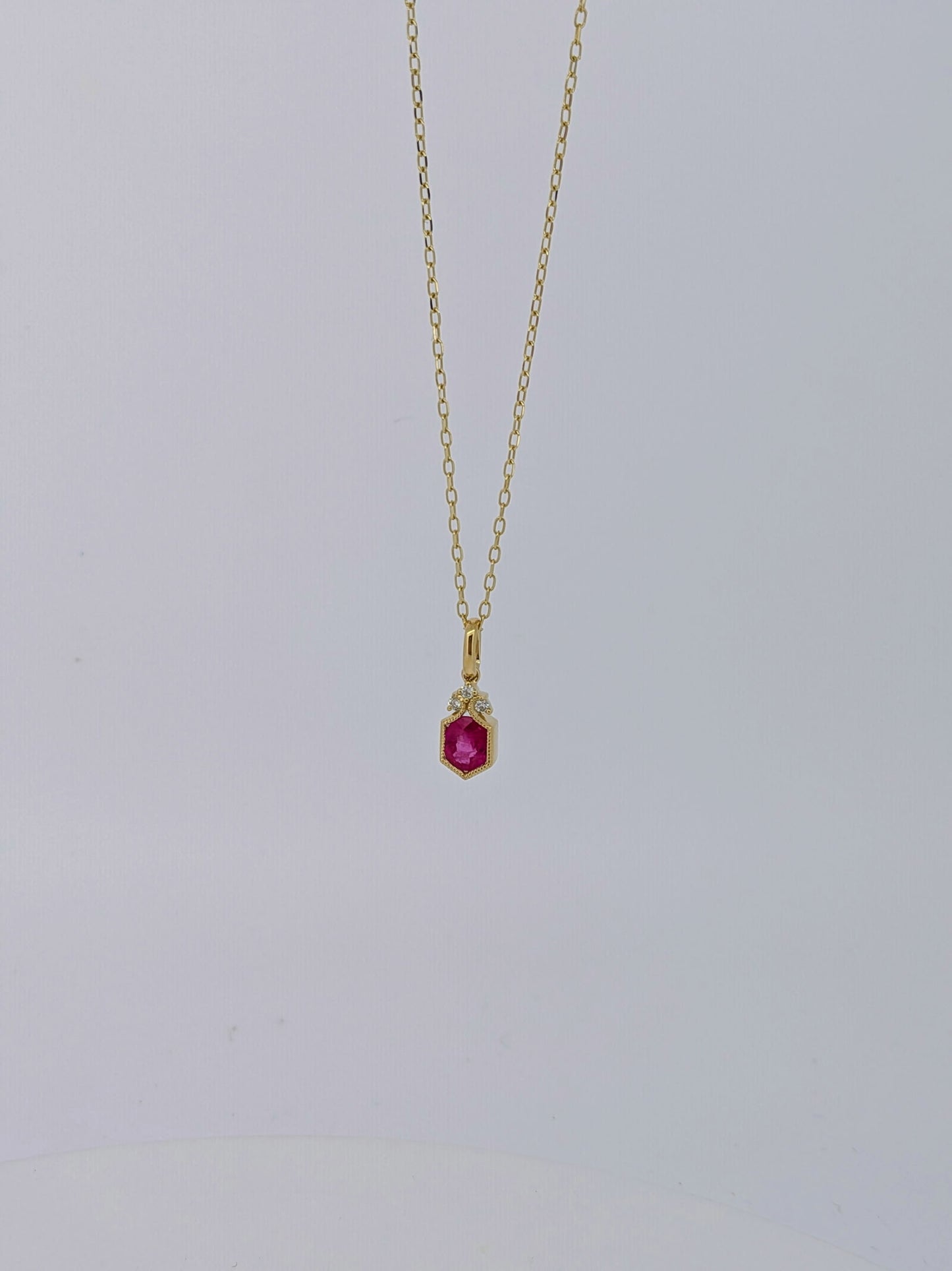 Ruby Hexagon Necklace - 14K Yellow Gold