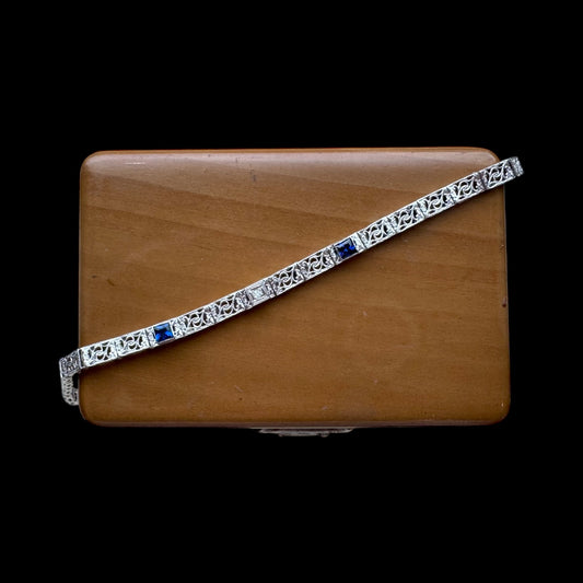 Art Deco White Gold Diamond and Sapphire bracelet