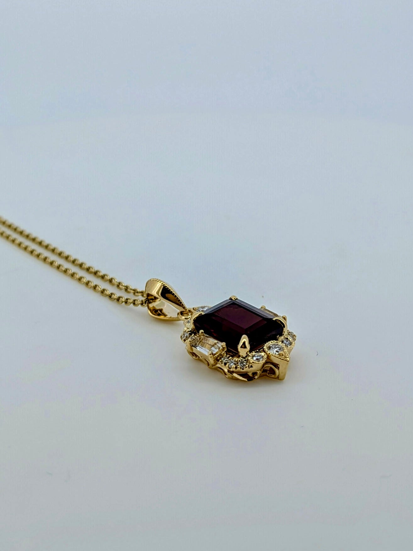 Emerald-Cut Garnet Necklace - 14K Yellow Gold
