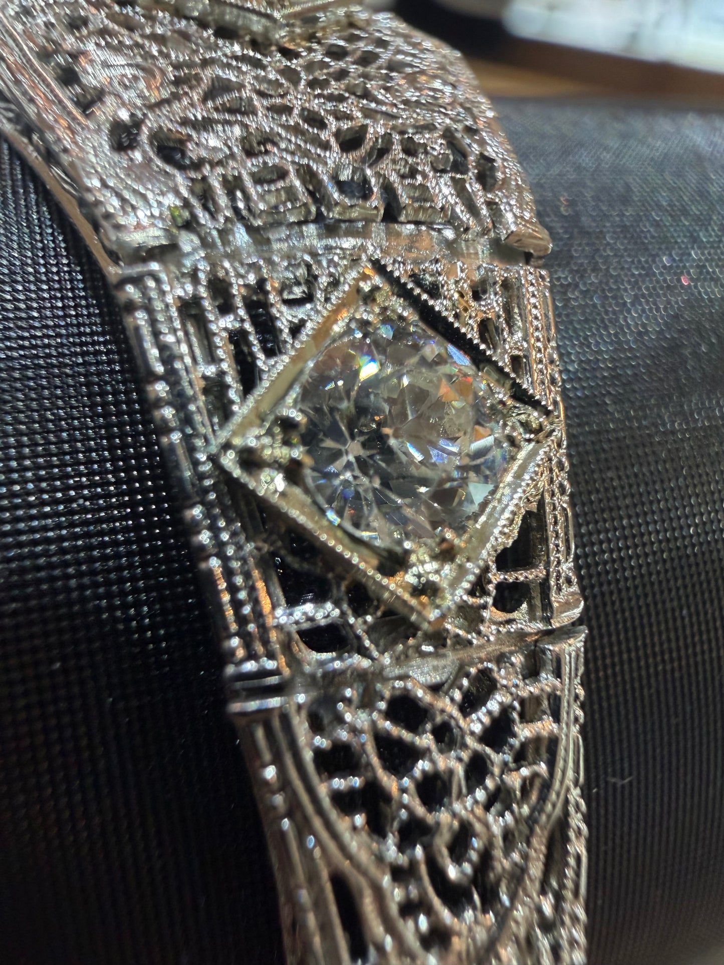 1ctw Three Diamond Filigree Bracelet - Art Deco