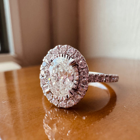 14K White Gold Oval Diamond Halo Engagement Ring