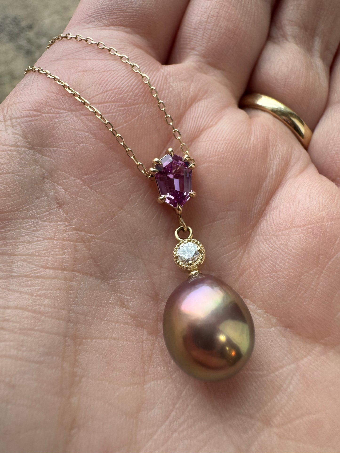 Tahitian Pearl and Pink Sapphire Necklace - Deco Collection