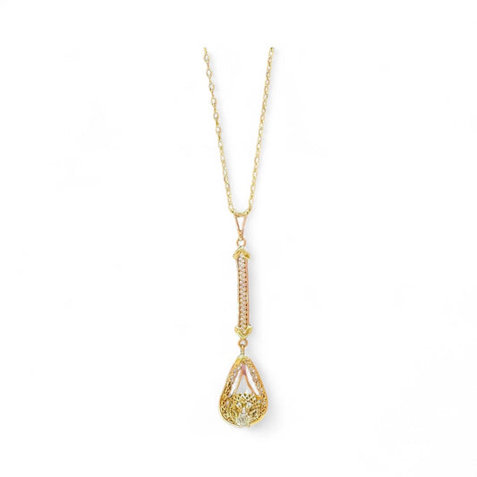 Mine-Cut Diamond Filigree Pendant - 10K Yellow Gold