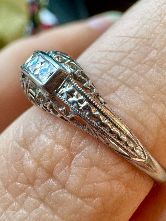 Platinum French-Cut Diamond Ring - Art Deco