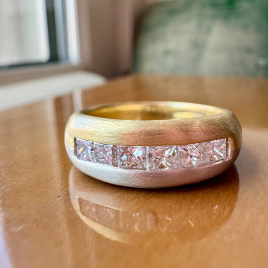 Estate 18K Satin Gold Ring with Cushion Cut Diamonds