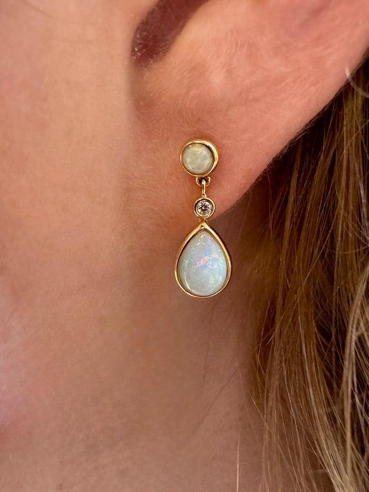Bezel-Set Opal and Diamond Drop Earrings - 14K Yellow Gold