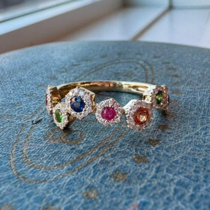 Rainbow Gemstone 14k Flower Ring