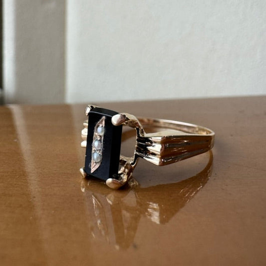 Onyx and Pearl Estate Ring