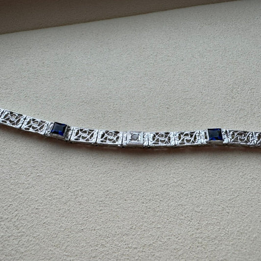 Art Deco White Gold Diamond and Sapphire bracelet