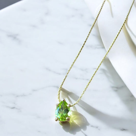 Pear-Shape Peridot Necklace - 14K Yellow Gold