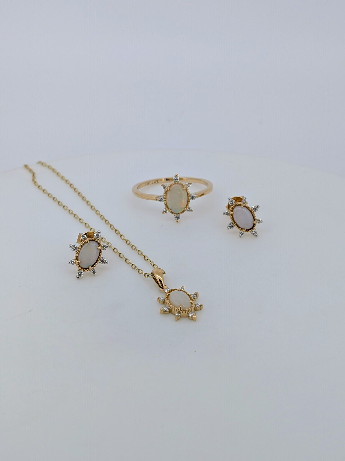 Dainty Opal Halo Ring - 14K Yellow Gold