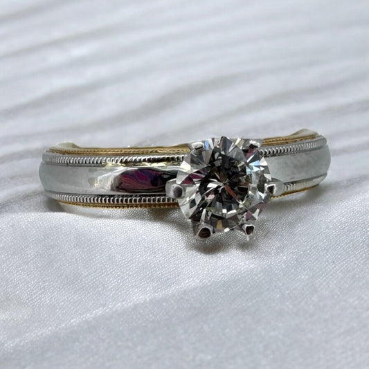 0.55ct Round Solitaire Engagement Ring - 18K Yellow Gold and Platinum Band