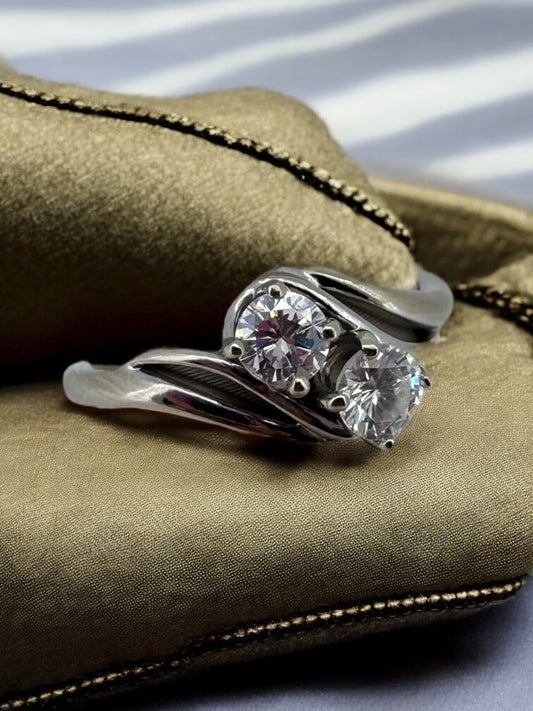 Two-Stone Diamond Bypass Ring - 14K White Gold