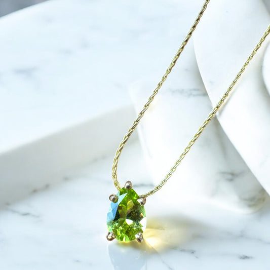 Pear-Shape Peridot Necklace - 14K Yellow Gold