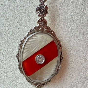 Antique Necklace with Camphor Glass and Mine Cut Diamond