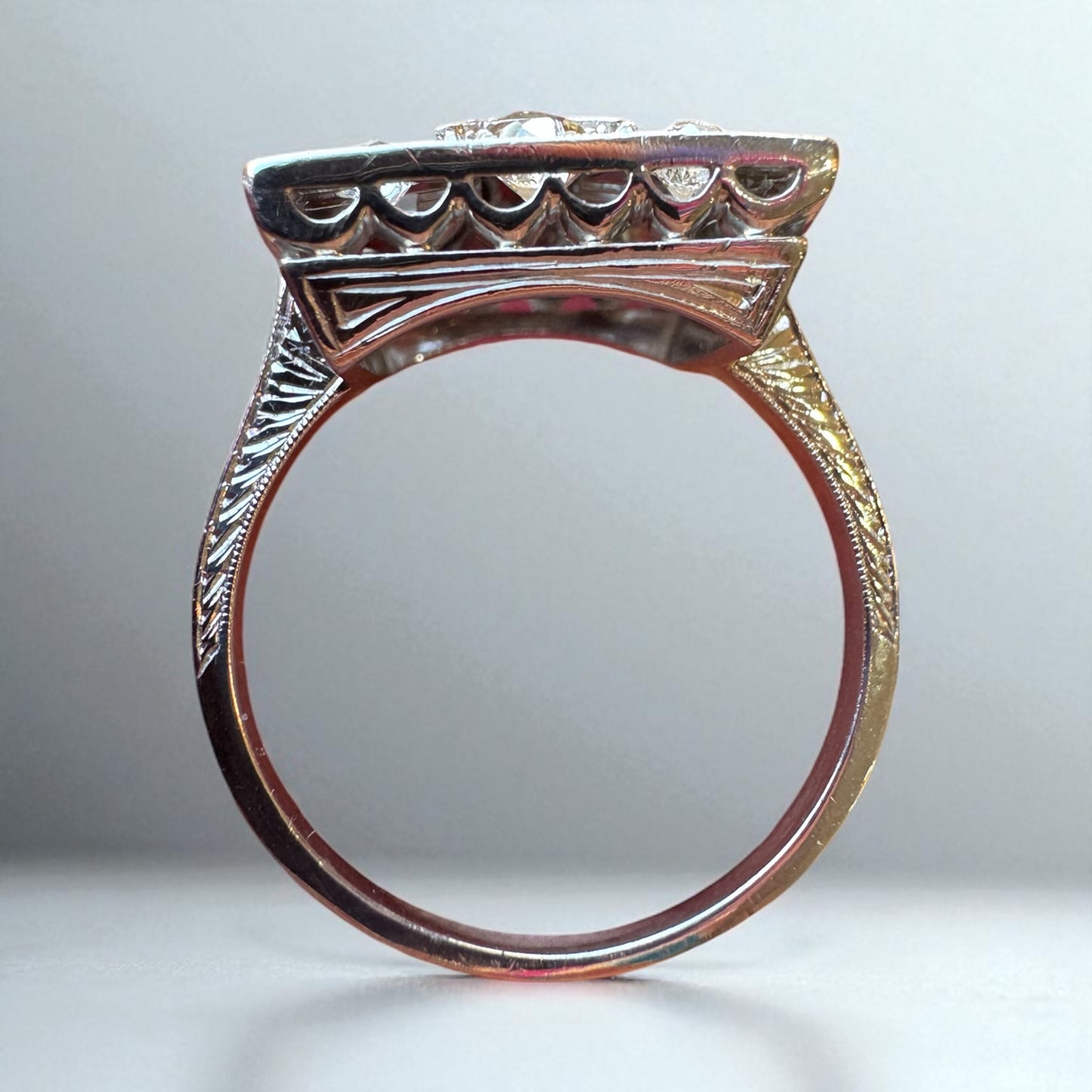 Mine-Cut Diamond Platinum Filigree Ring - Art Deco Period
