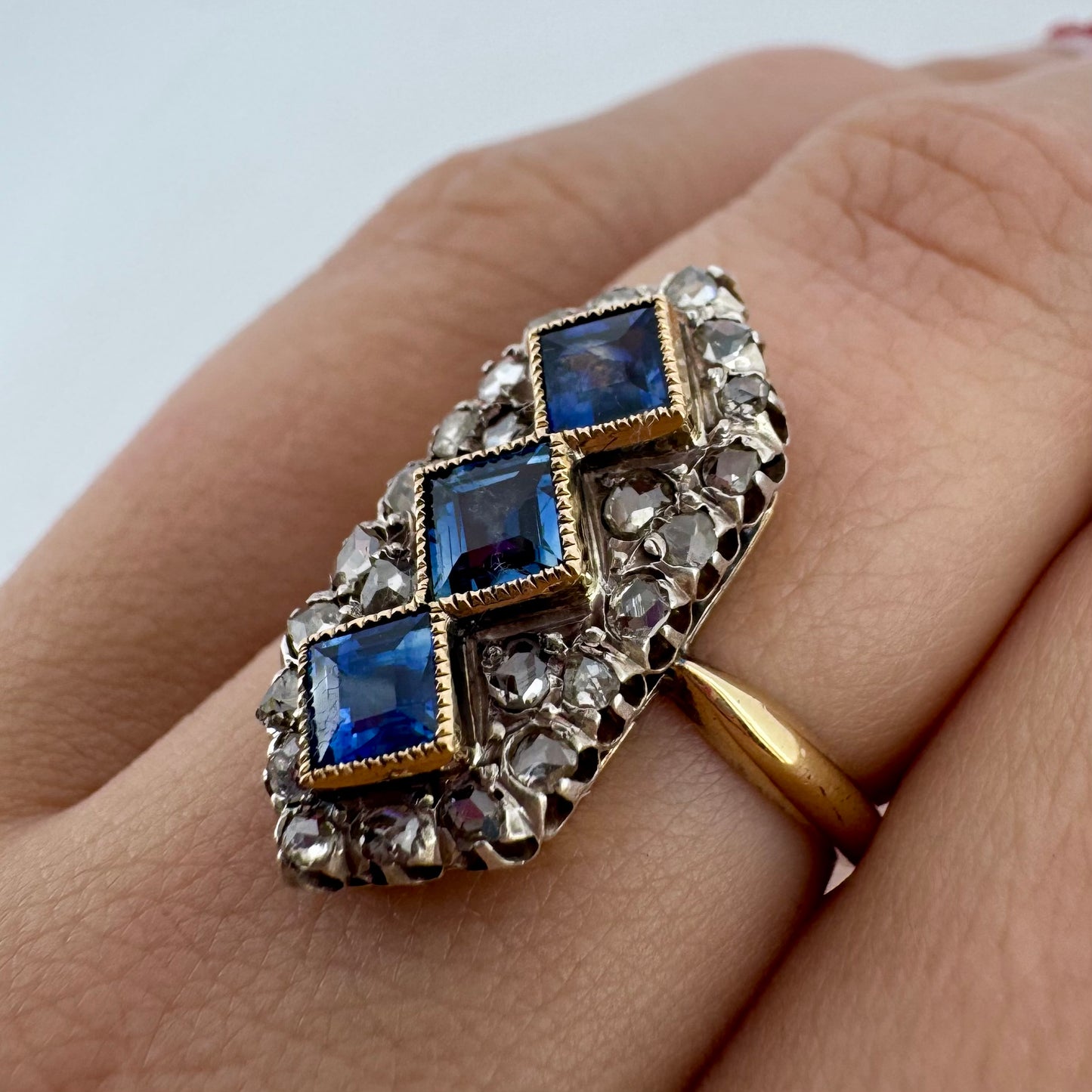 18K Yellow Gold Sapphire and Diamond Ring - Victorian Era