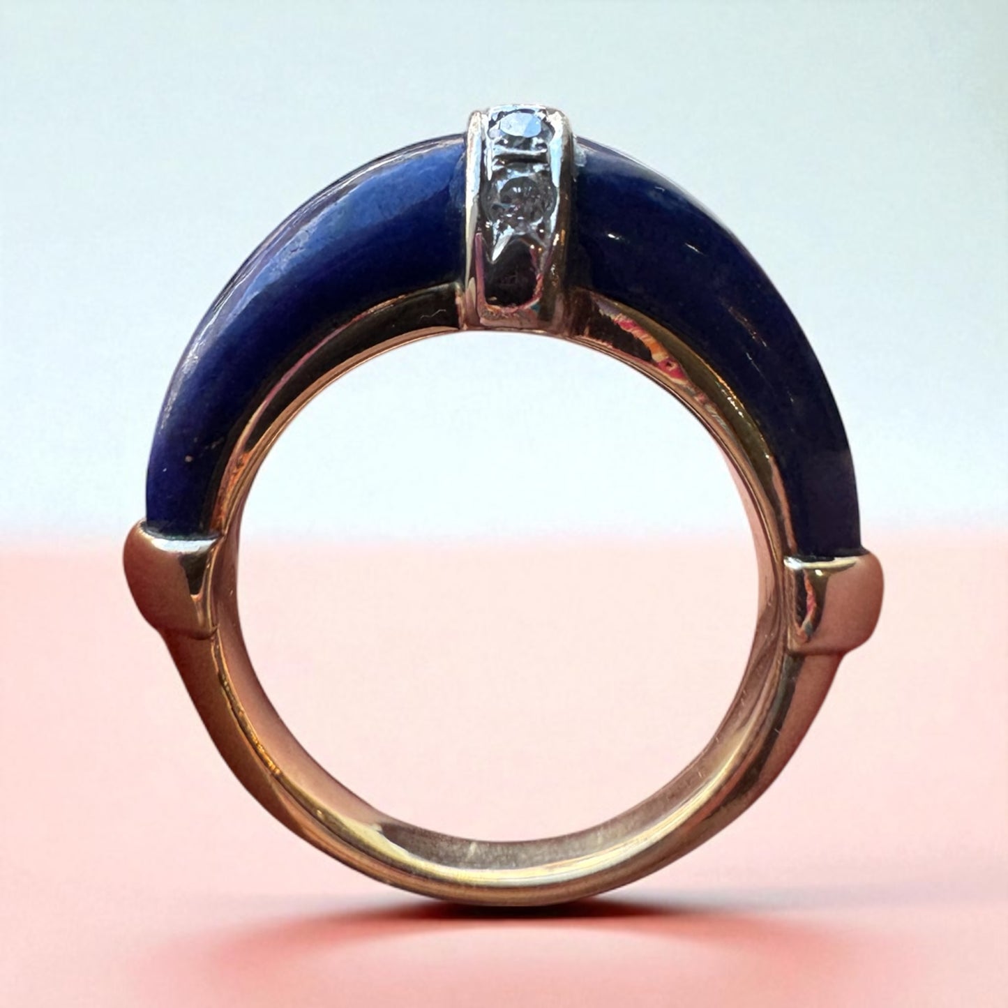 Blue Lapis and Diamond Ring - 14K Yellow Gold