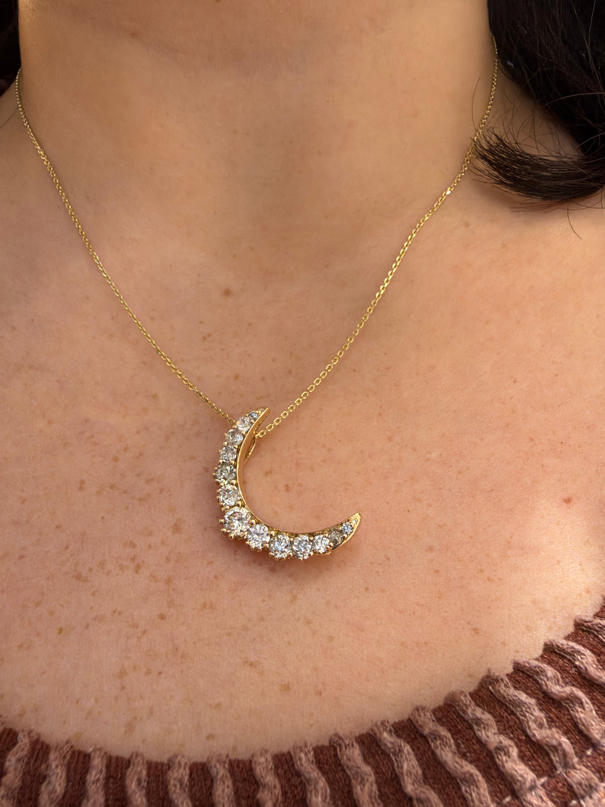 Crescent Moon Diamond Necklace - 14K Yellow Gold
