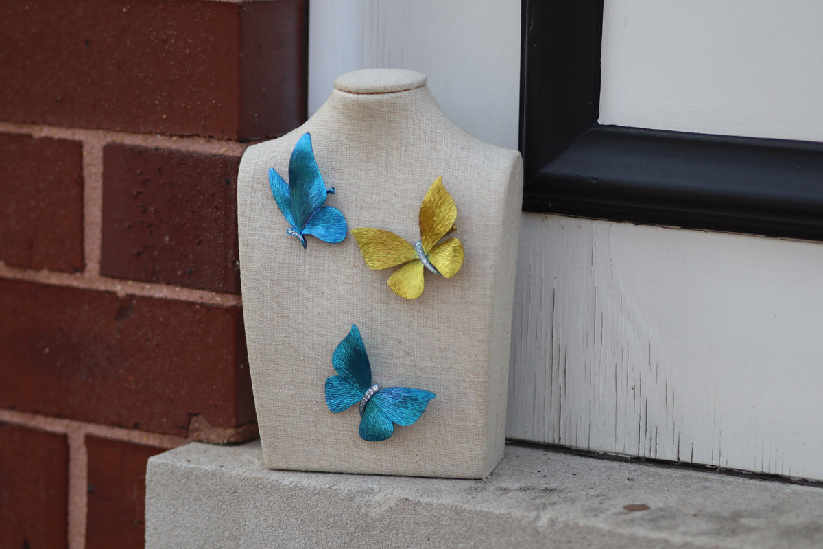 White Sapphire Butterfly Brooch - Blue Titanium