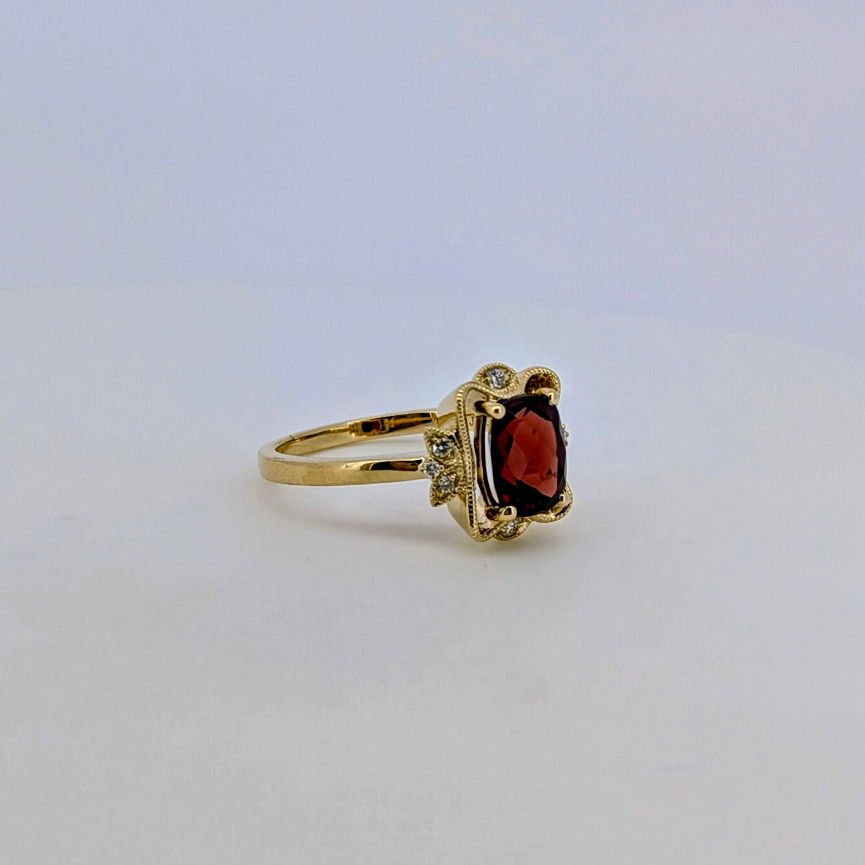 Vintage-Inspired Garnet and Diamond Ring - 14K Yellow Gold