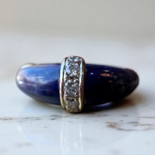 Blue Lapis and Diamond Ring - 14K Yellow Gold