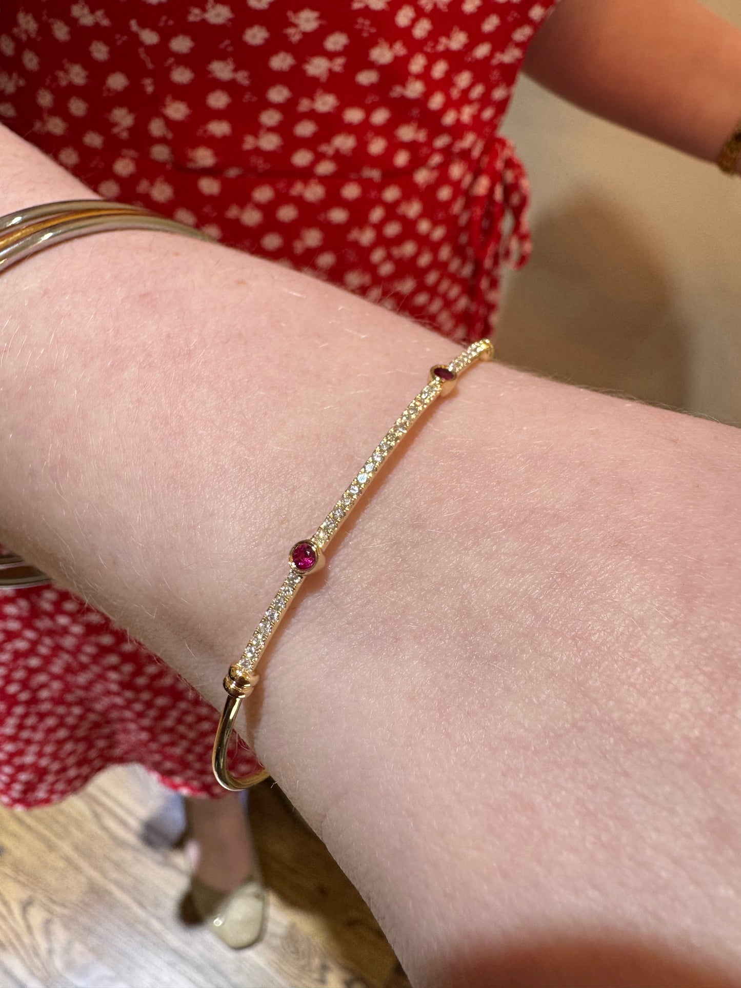 Ruby and Diamond Flexible Bangle Bracelet - 14K Yellow Gold