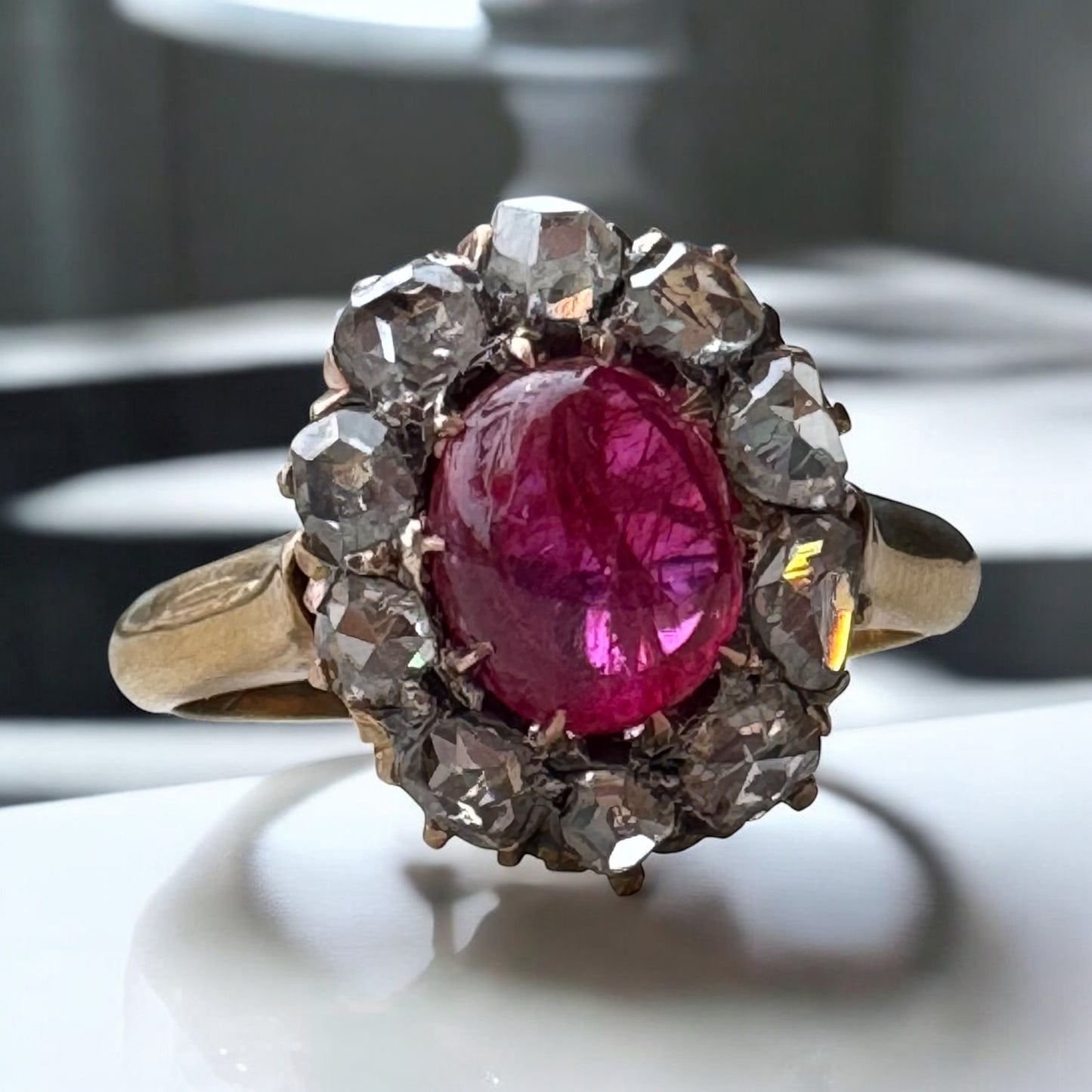 1.24ct Ruby Halo Ring - Victorian Period