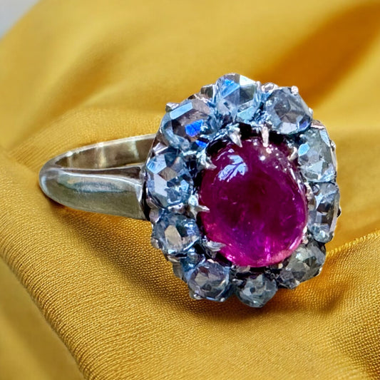 1.24ct Ruby Halo Ring - Victorian Period