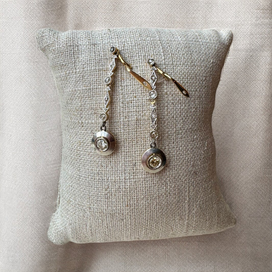 18K/Platinum Diamond Dangle Earrings - Art Deco