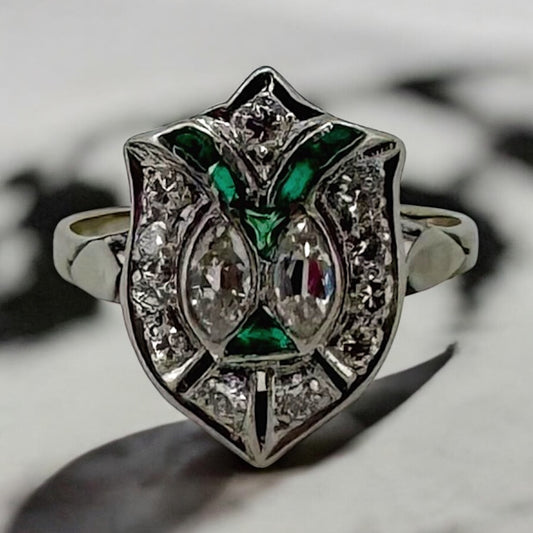Shield-Shape Diamond Ring - Art Deco Period
