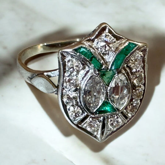 Shield-Shape Diamond Ring - Art Deco Period