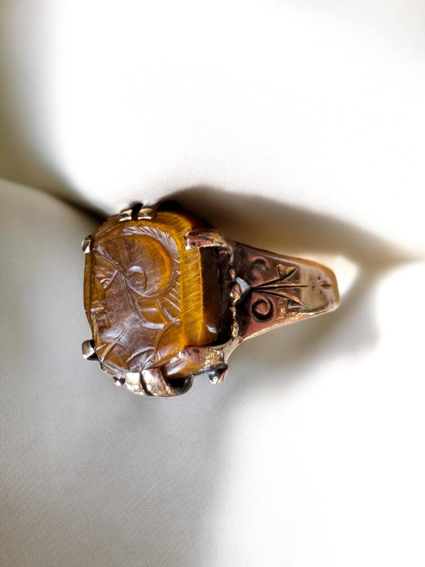 Carved Tiger's Eye Ring - Victorian Period