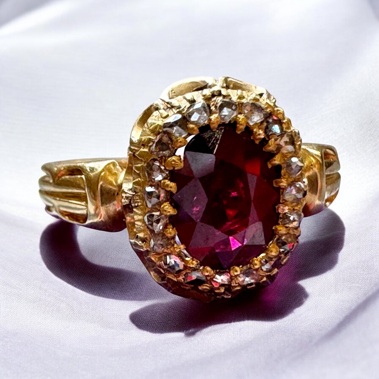 Burmese Ruby Ring with Diamond Halo - Victorian Era (France)