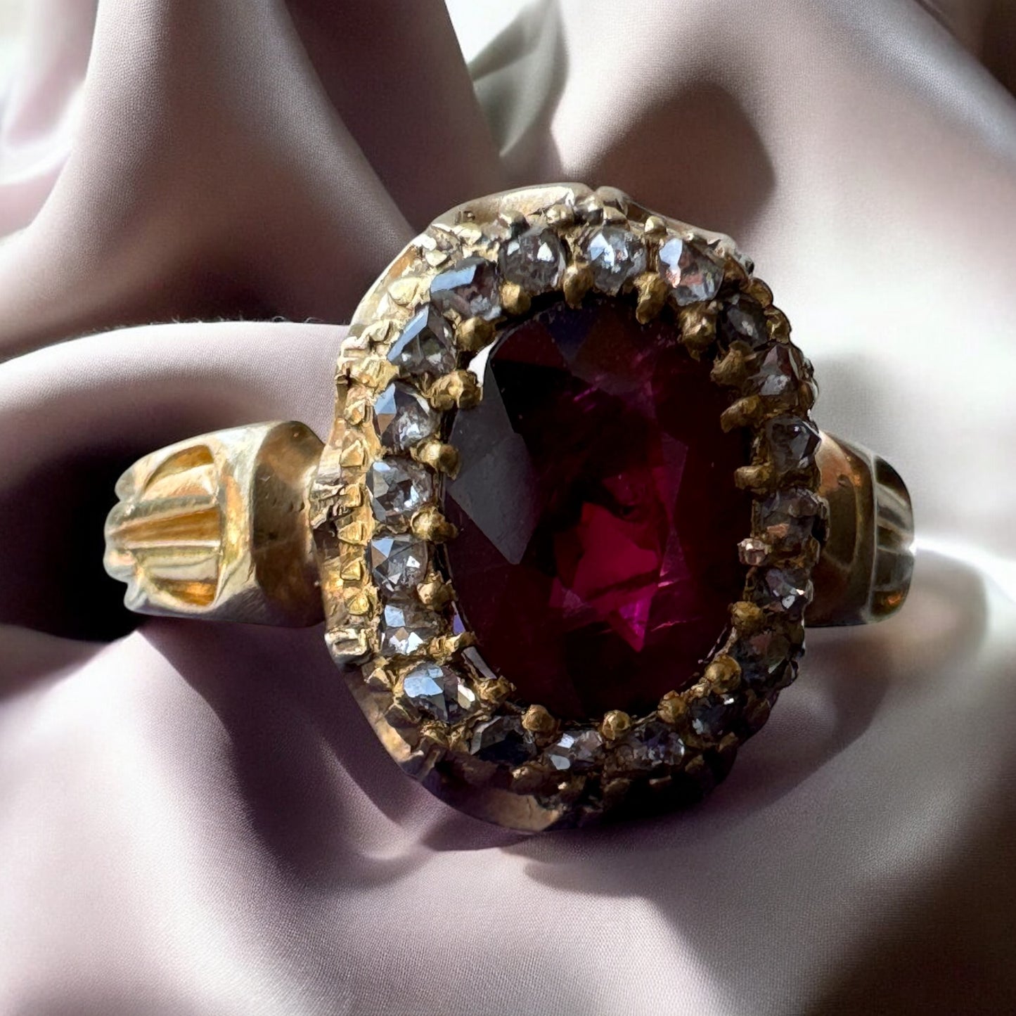 Burmese Ruby Ring with Diamond Halo - Victorian Era (France)