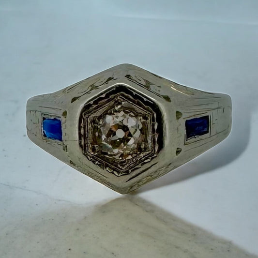 Old Mine Cut Geometric Ring - Art Deco