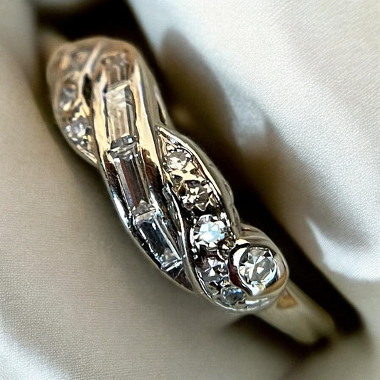 14K White Gold and Diamond band - Art Deco