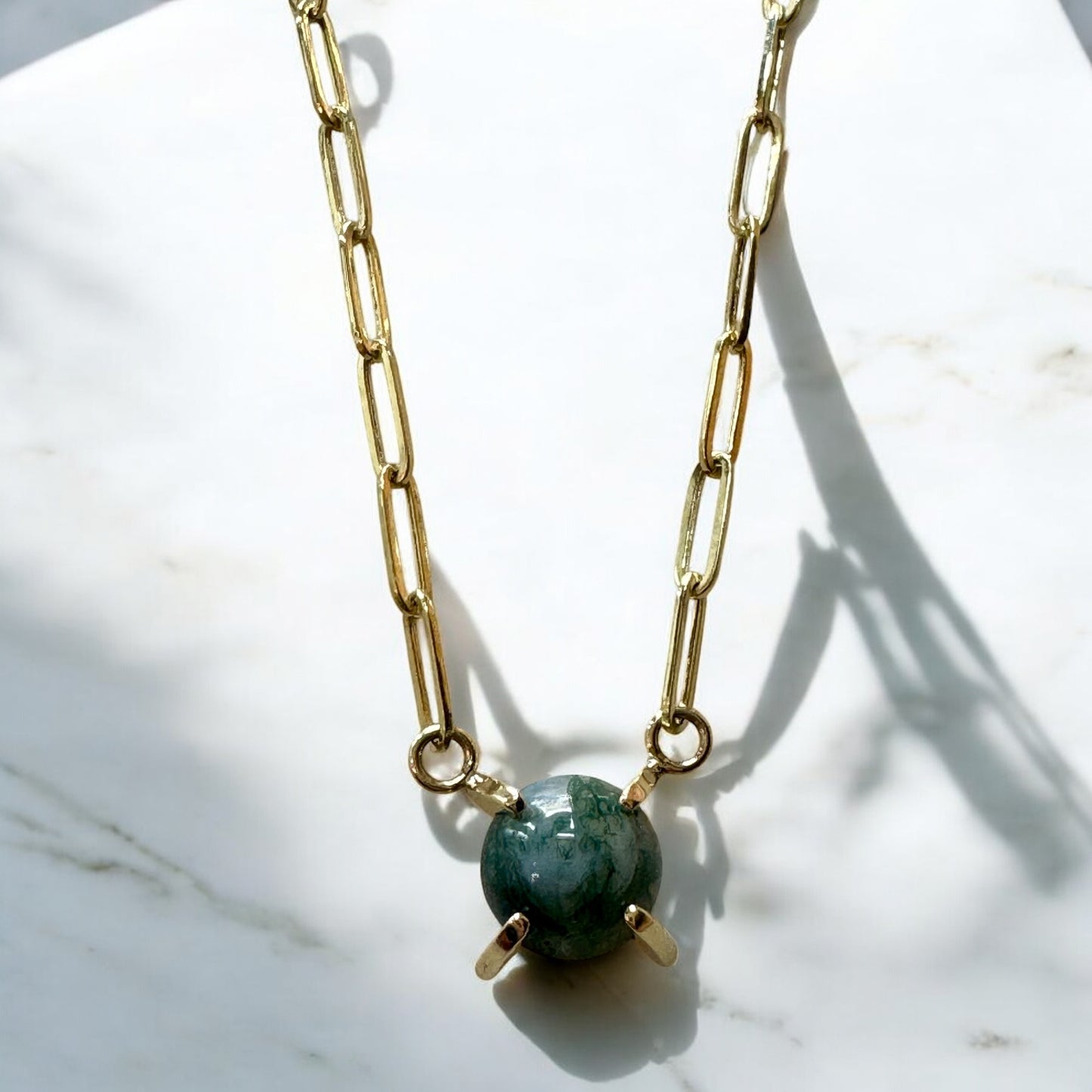 Moss Agate Station Necklace - 10K Yellow Gold