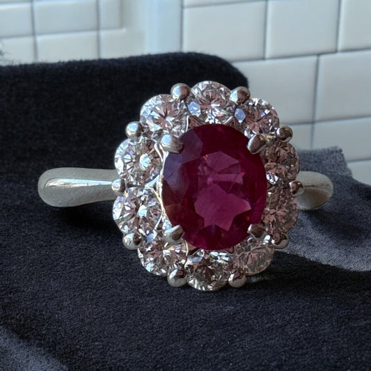 Ruby Halo Ring - Platinum