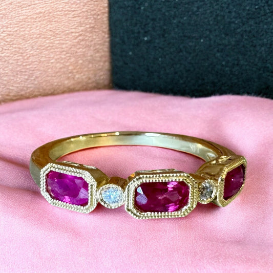 Oval Shape Ruby Band - 14K Yellow Gold