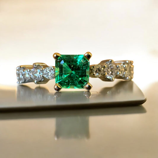 Princess-Cut Emerald Ring - 14k White/Yellow Gold